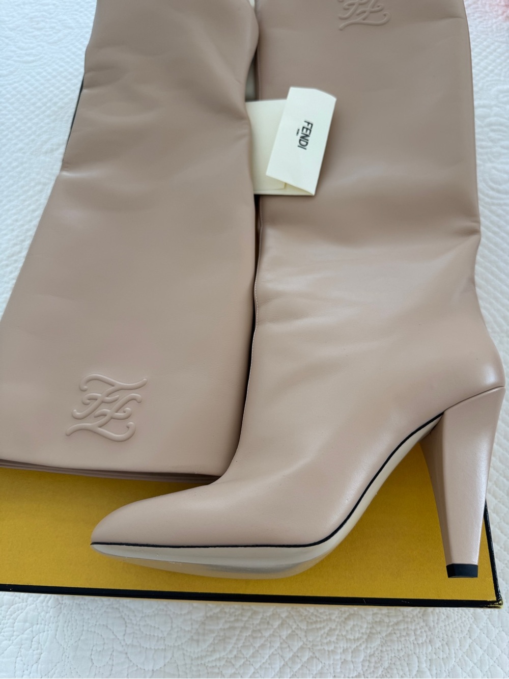 Fendi Women's Knee-High Leather Heeled Boots in Nude